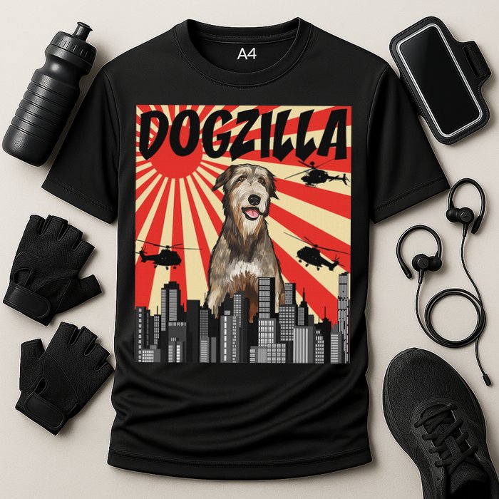 Funny Retro Japanese Dogzilla Irish Wolfhound Cooling Performance Crew T-Shirt