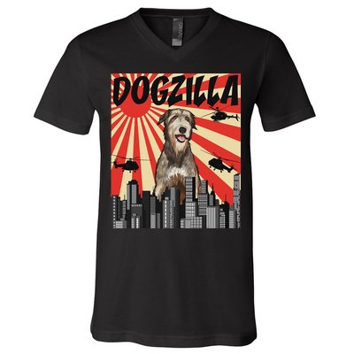 Funny Retro Japanese Dogzilla Irish Wolfhound V-Neck T-Shirt