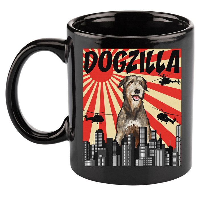 Funny Retro Japanese Dogzilla Irish Wolfhound 11oz C Handle Ceramic Mug
