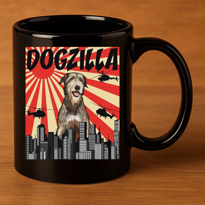 Funny Retro Japanese Dogzilla Irish Wolfhound 11oz C Handle Ceramic Mug