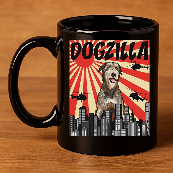 Funny Retro Japanese Dogzilla Irish Wolfhound 11oz C Handle Ceramic Mug