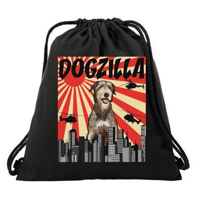 Funny Retro Japanese Dogzilla Irish Wolfhound Drawstring Bag