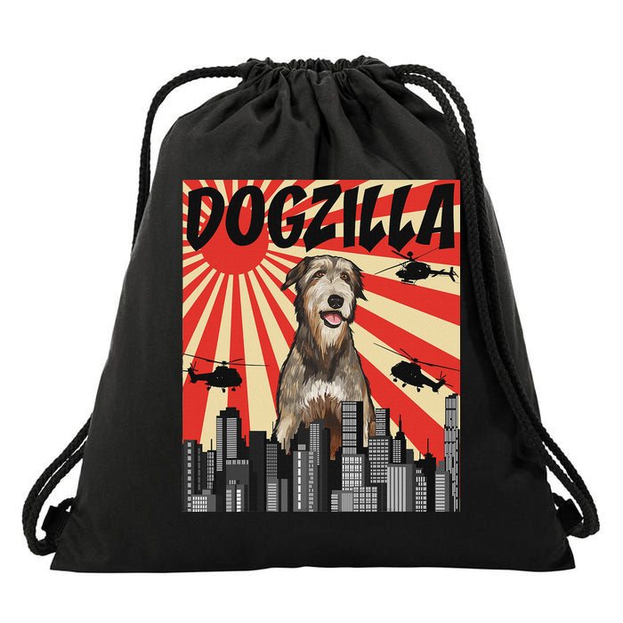 Funny Retro Japanese Dogzilla Irish Wolfhound Drawstring Bag