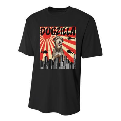 Funny Retro Japanese Dogzilla Irish Wolfhound Youth Performance Sprint T-Shirt