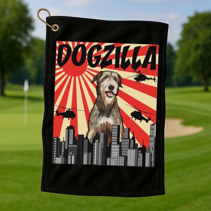 Funny Retro Japanese Dogzilla Irish Wolfhound Golf Towel