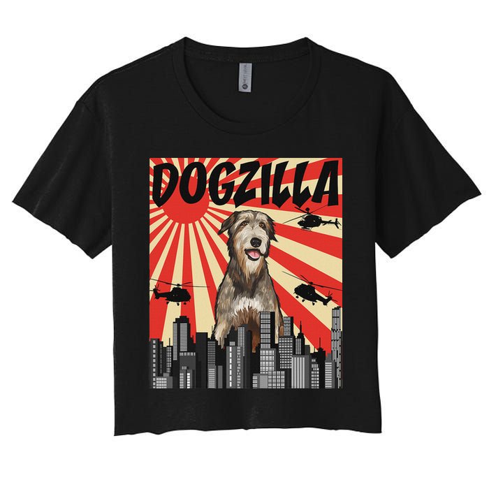 Funny Retro Japanese Dogzilla Irish Wolfhound Women's Crop Top Tee