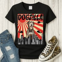 Funny Retro Japanese Dogzilla Irish Wolfhound Womens T-Shirt