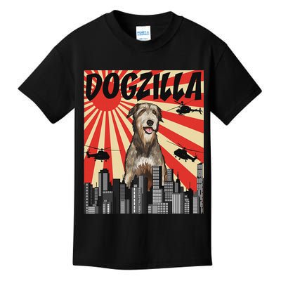 Funny Retro Japanese Dogzilla Irish Wolfhound Kids T-Shirt