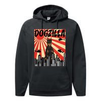 Funny Retro Japanese Dogzilla Doberman Pinscher Performance Fleece Hoodie