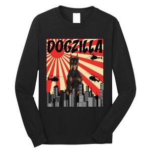 Funny Retro Japanese Dogzilla Doberman Pinscher Long Sleeve Shirt