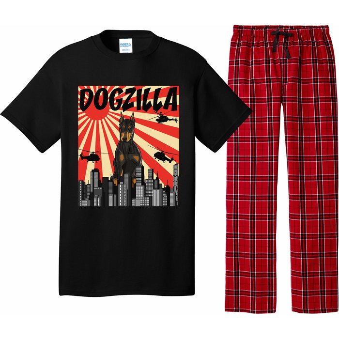 Funny Retro Japanese Dogzilla Doberman Pinscher Pajama Set