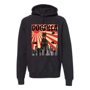 Funny Retro Japanese Dogzilla Doberman Pinscher Premium Hoodie