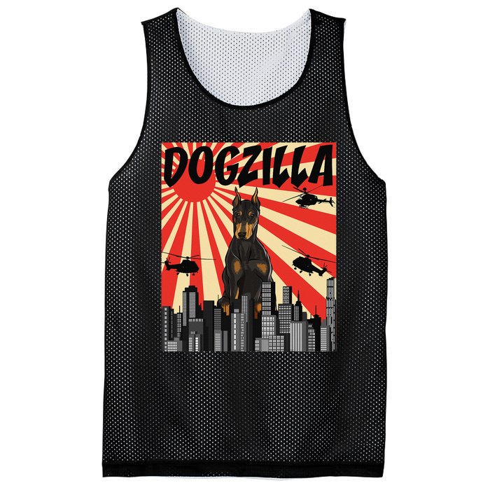 Funny Retro Japanese Dogzilla Doberman Pinscher Mesh Reversible Basketball Jersey Tank