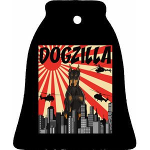 Funny Retro Japanese Dogzilla Doberman Pinscher Ceramic Bell Ornament