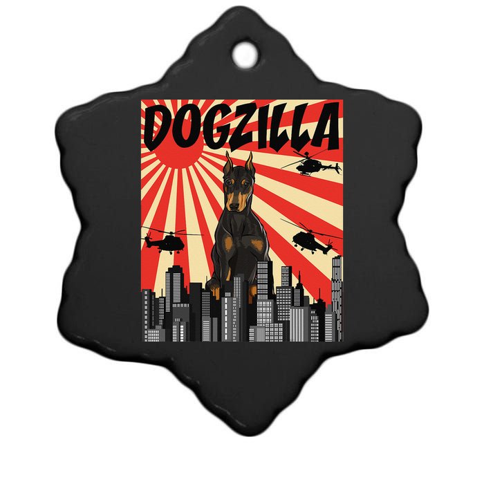 Funny Retro Japanese Dogzilla Doberman Pinscher Ceramic Star Ornament