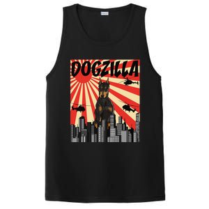 Funny Retro Japanese Dogzilla Doberman Pinscher PosiCharge Competitor Tank