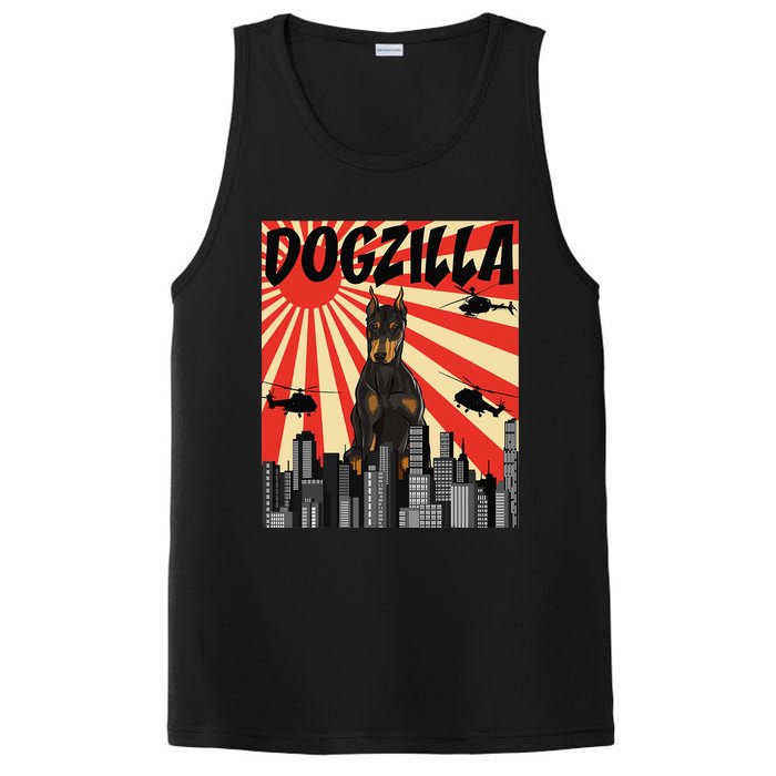 Funny Retro Japanese Dogzilla Doberman Pinscher PosiCharge Competitor Tank