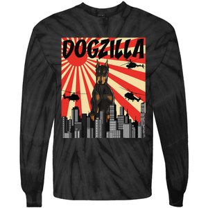 Funny Retro Japanese Dogzilla Doberman Pinscher Tie-Dye Long Sleeve Shirt