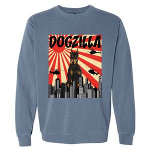 Funny Retro Japanese Dogzilla Doberman Pinscher Garment-Dyed Sweatshirt