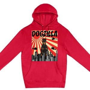 Funny Retro Japanese Dogzilla Doberman Pinscher Premium Pullover Hoodie