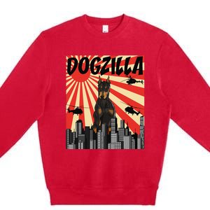 Funny Retro Japanese Dogzilla Doberman Pinscher Premium Crewneck Sweatshirt