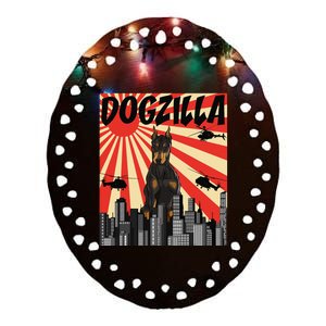 Funny Retro Japanese Dogzilla Doberman Pinscher Ceramic Oval Ornament