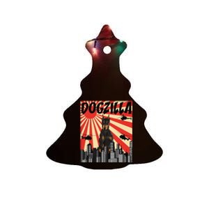 Funny Retro Japanese Dogzilla Doberman Pinscher Ceramic Tree Ornament