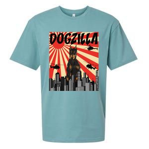 Funny Retro Japanese Dogzilla Doberman Pinscher Sueded Cloud Jersey T-Shirt