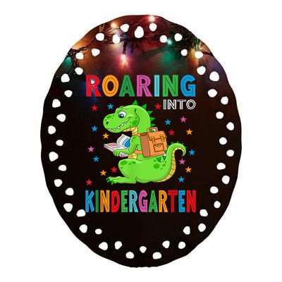 Funny Roaring Kindergarten TRex Back To The School Ceramic Oval Ornament