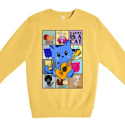 Funny Retro Karma Is A Cat The Eras Cat Day Cat Owners Premium Crewneck Sweatshirt