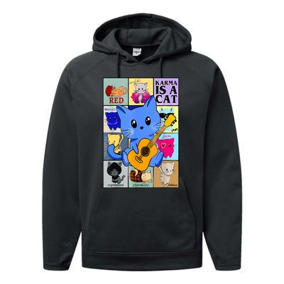 Funny Retro Karma Is A Cat The Eras Cat Day Cat Owners Performance Fleece Hoodie