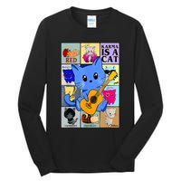 Funny Retro Karma Is A Cat The Eras Cat Day Cat Owners Tall Long Sleeve T-Shirt