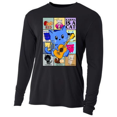 Funny Retro Karma Is A Cat The Eras Cat Day Cat Owners Cooling Performance Long Sleeve Crew