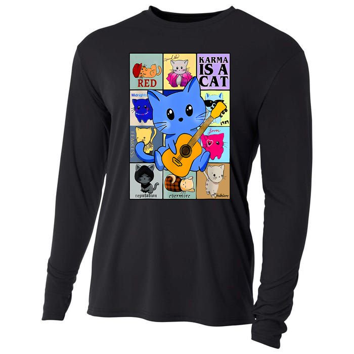 Funny Retro Karma Is A Cat The Eras Cat Day Cat Owners Cooling Performance Long Sleeve Crew