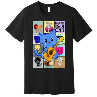 Funny Retro Karma Is A Cat The Eras Cat Day Cat Owners Premium T-Shirt