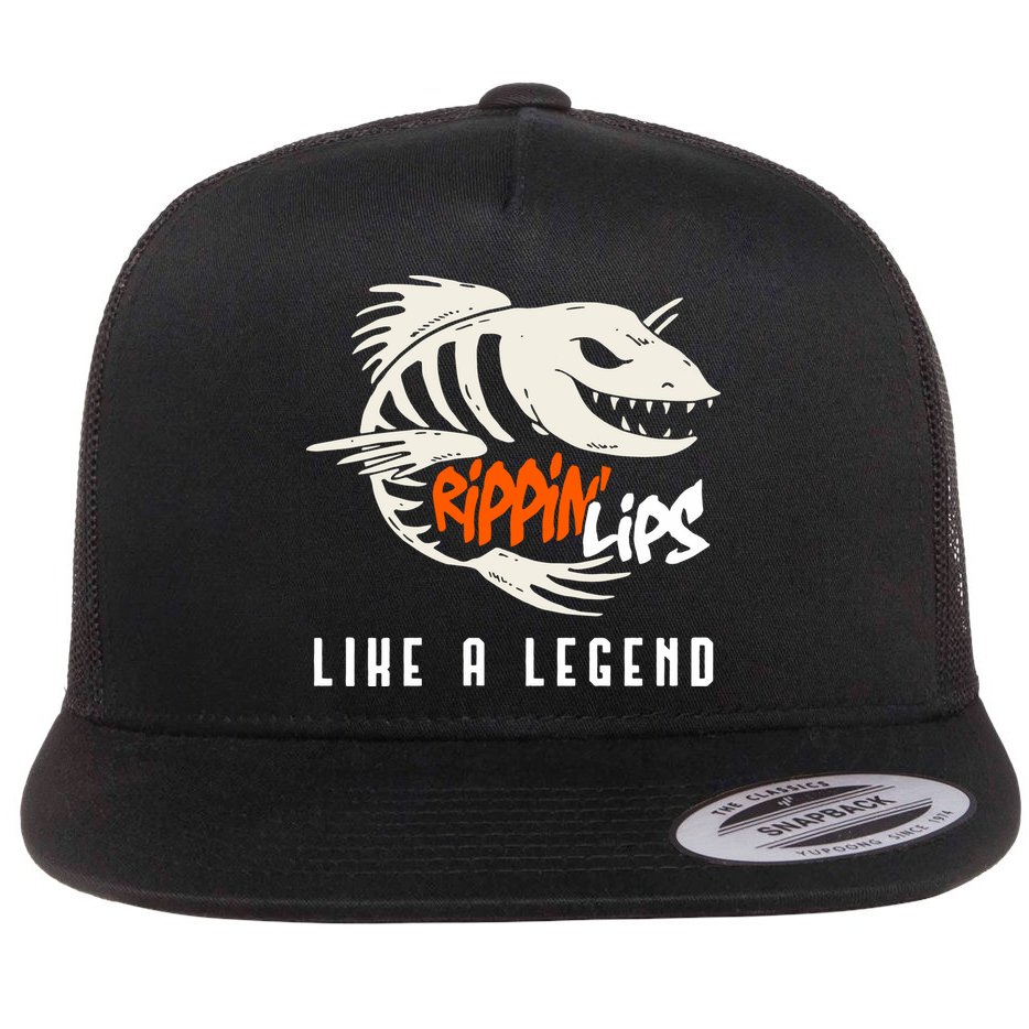 Fishing Rippin Lips Like A Legend Fish Bones Flat Bill Trucker Hat