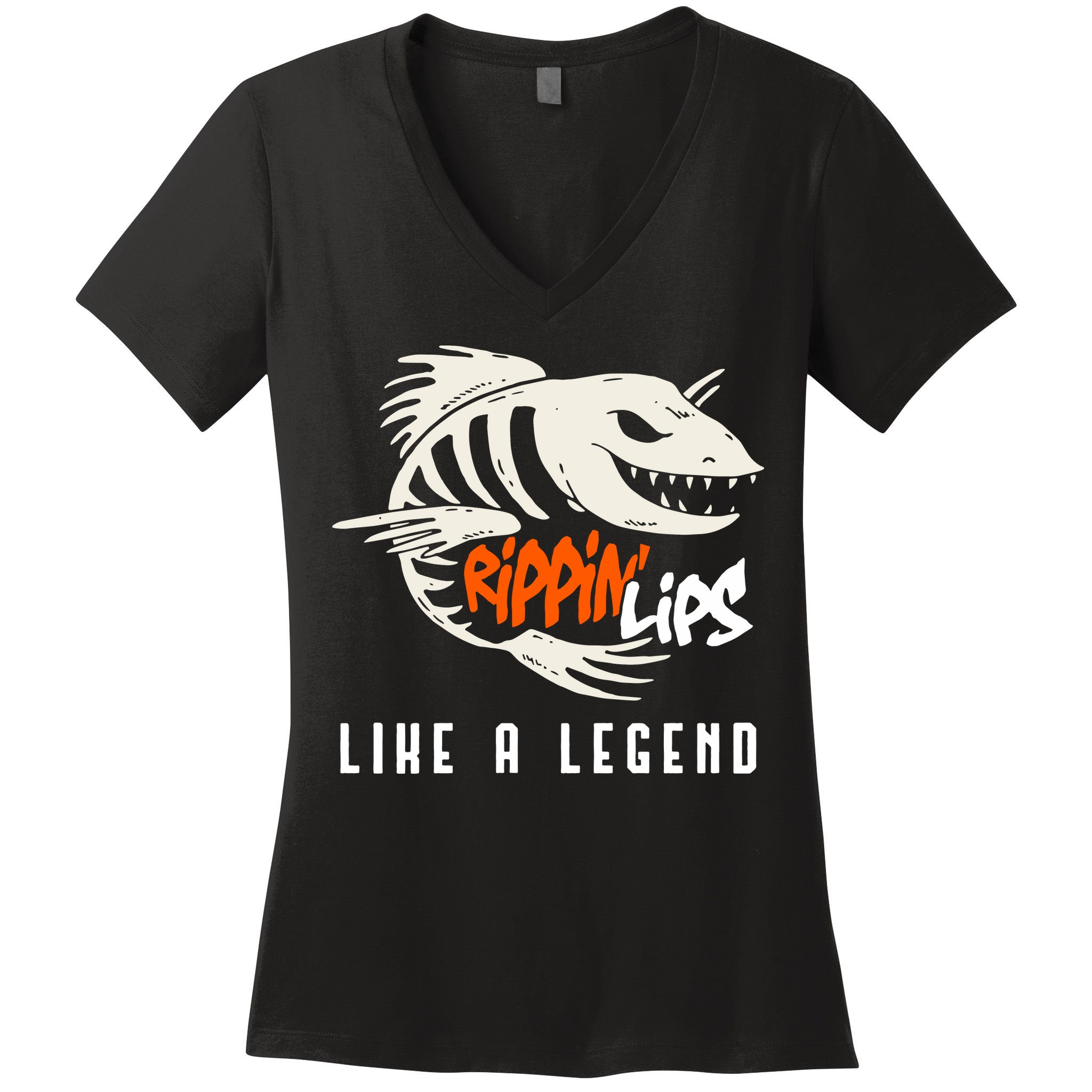 Fishing Rippin Lips Like A Legend Fish Bones Women's V-Neck T-Shirt