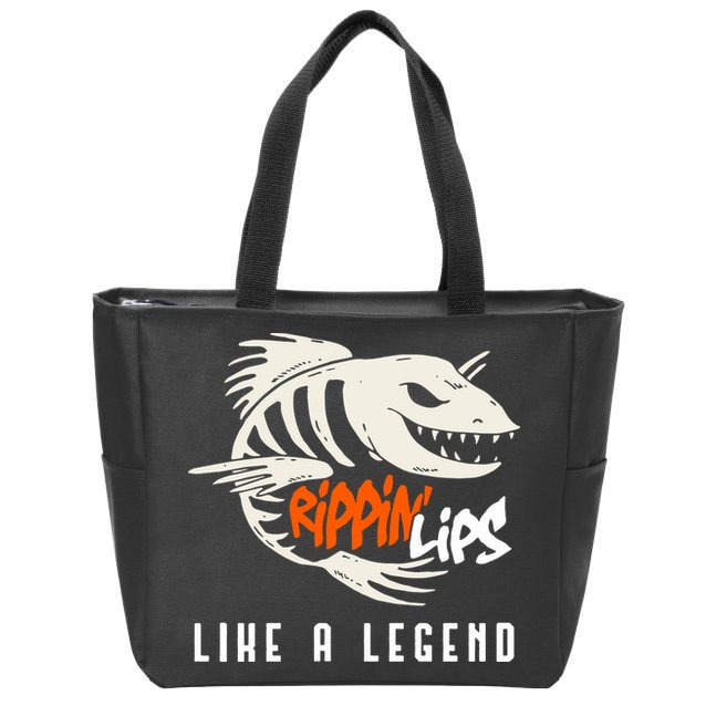 Fishing Rippin Lips Like A Legend Fish Bones Zip Tote Bag