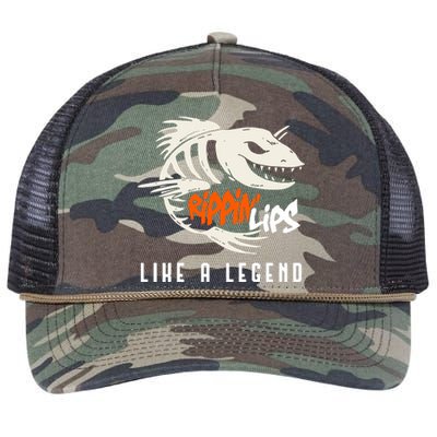 Fishing Rippin Lips Like A Legend Fish Bones Retro Rope Trucker Hat Cap