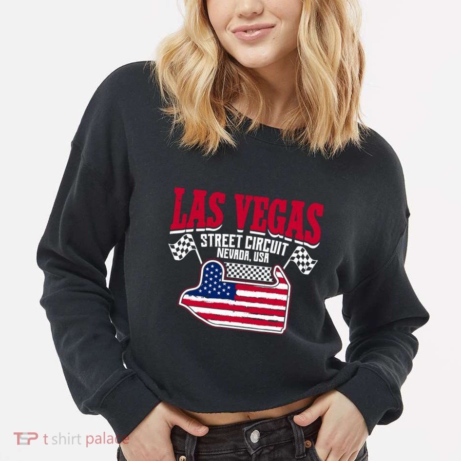 Formula Racing Las Vegas Circuit Open Wheel Car Usa Flag Cropped Pullover Crew