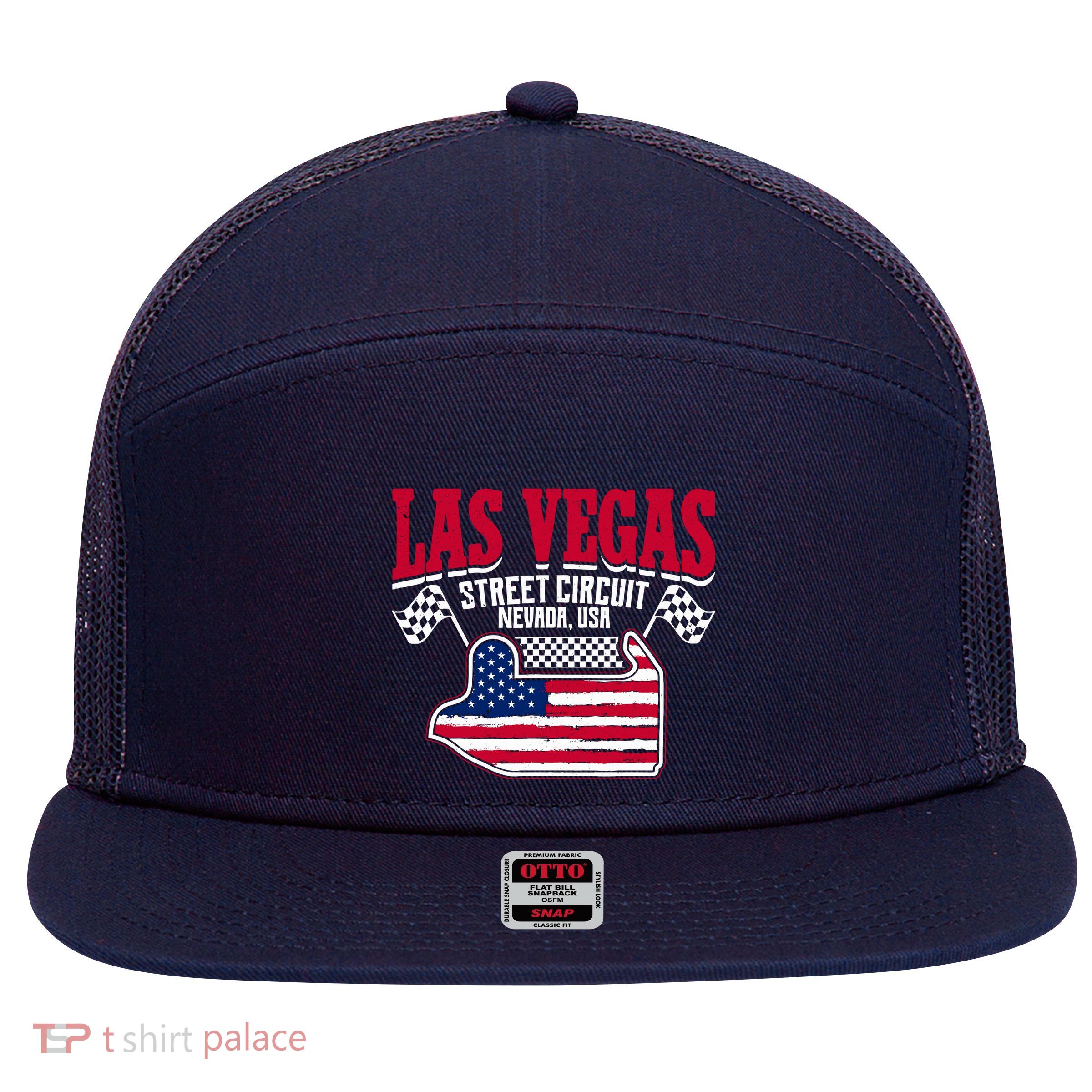 Formula Racing Las Vegas Circuit Open Wheel Car Usa Flag 7 Panel Mesh Trucker Snapback Hat