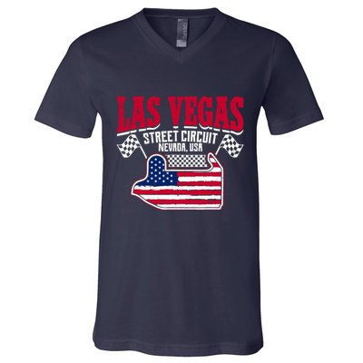 Formula Racing Las Vegas Circuit Open Wheel Car Usa Flag V-Neck T-Shirt