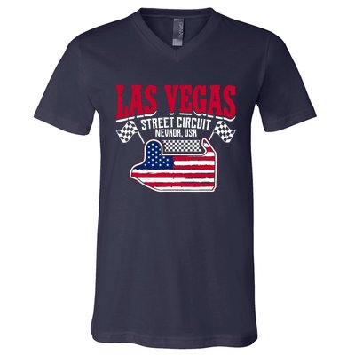 Formula Racing Las Vegas Circuit Open Wheel Car Usa Flag V-Neck T-Shirt