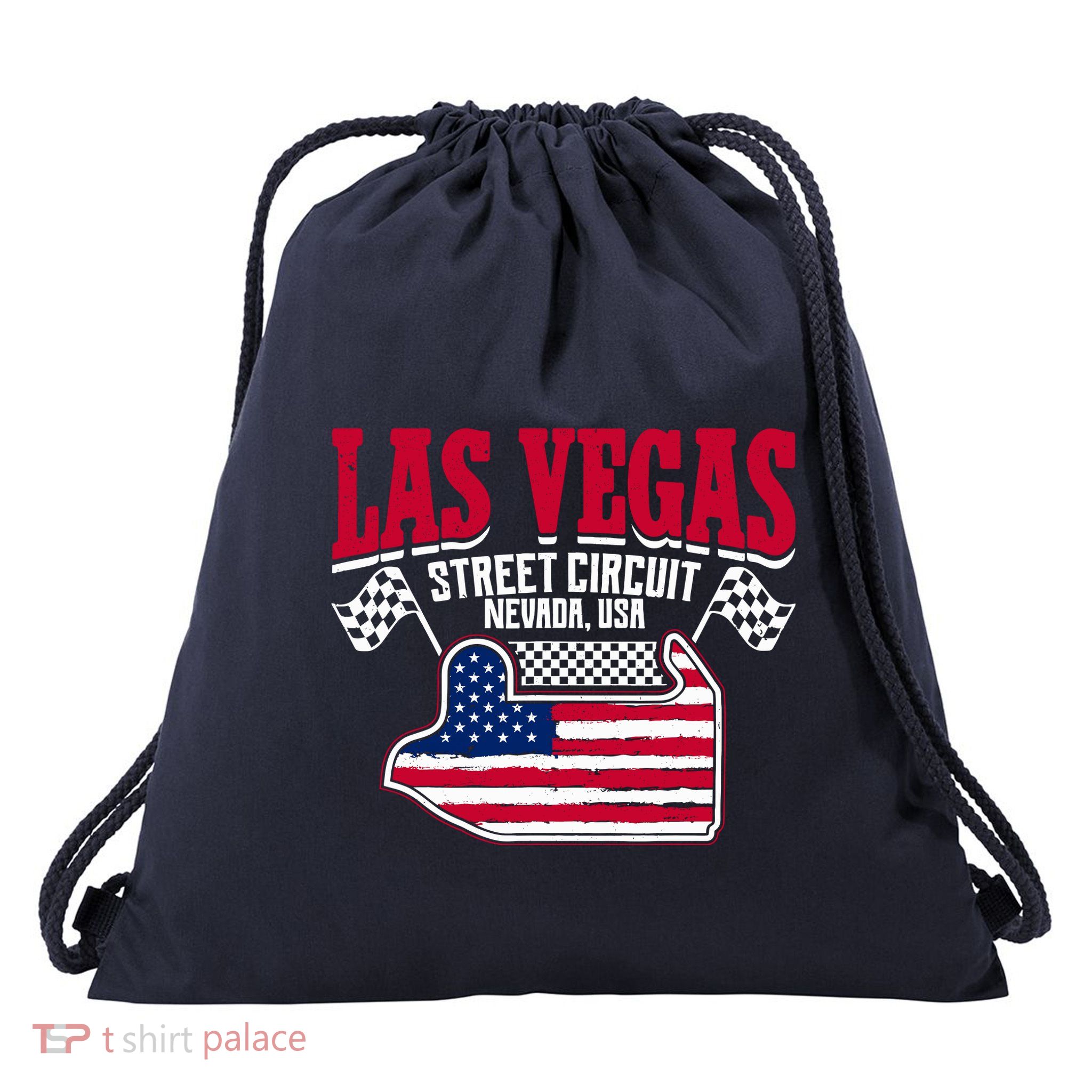 Formula Racing Las Vegas Circuit Open Wheel Car Usa Flag Drawstring Bag