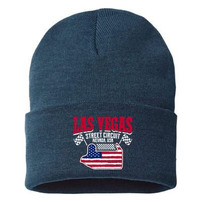 Formula Racing Las Vegas Circuit Open Wheel Car Usa Flag Sustainable Knit Beanie
