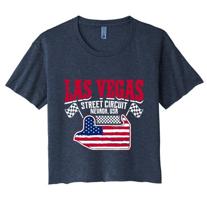 Formula Racing Las Vegas Circuit Open Wheel Car Usa Flag Women's Crop Top Tee