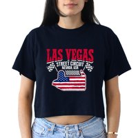 Formula Racing Las Vegas Circuit Open Wheel Car Usa Flag Women's Crop Top Tee