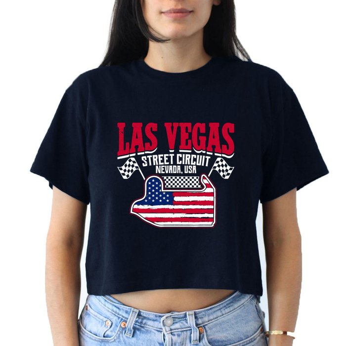 Formula Racing Las Vegas Circuit Open Wheel Car Usa Flag Women's Crop Top Tee