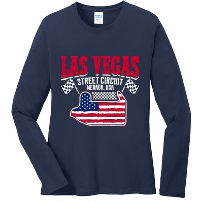 Formula Racing Las Vegas Circuit Open Wheel Car Usa Flag Ladies Long Sleeve Shirt