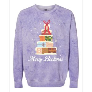 Funny Reading Lover Christmas Merry Bookmas Books Pine Tree Colorblast Crewneck Sweatshirt